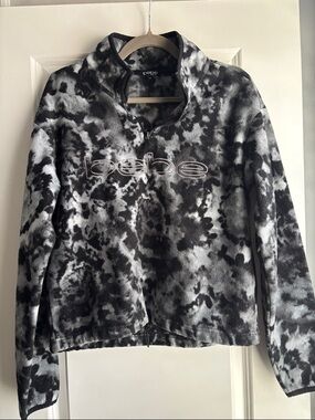 bebe Black & White Tie-Dye Half-Zip Pullover